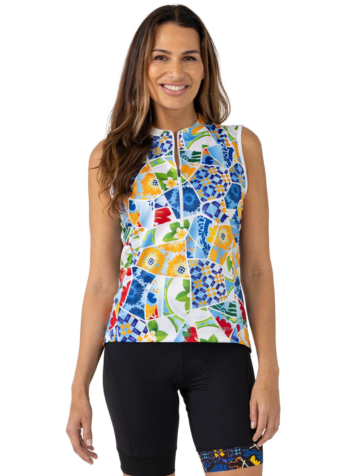 Terry Breakaway Mesh Sleeveless Bike Jersey in color || Multi Mosaic